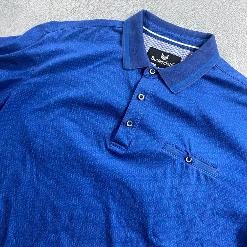Buttercloth Mens Blue Geometric Honeycomb Print Short Sleeve Polo Shirt Size M